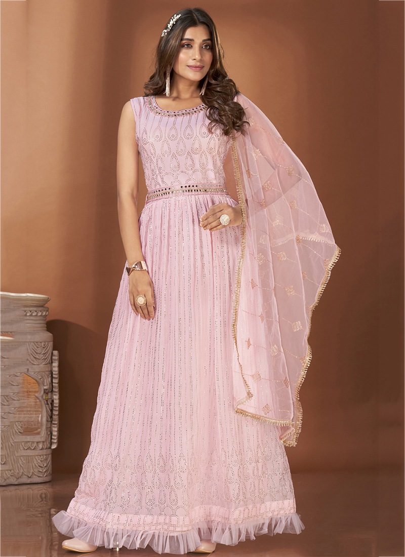 Peach gown shop with dupatta